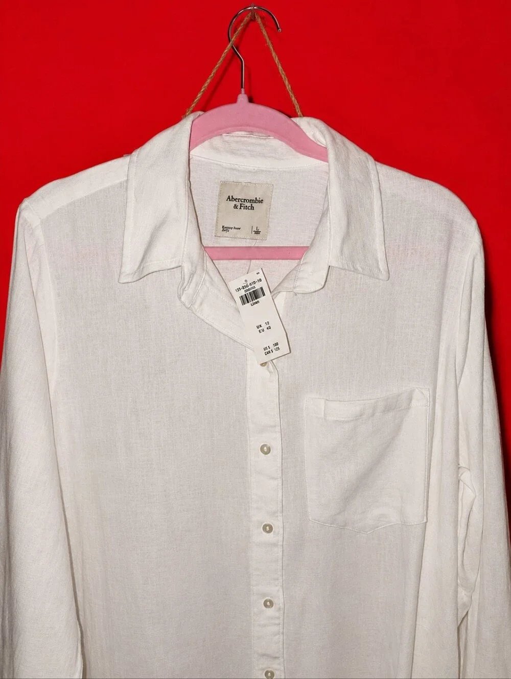 Abercrombie & Fitch White Button Down Long Sleeve Shirt Dress NWT (SIZE L)